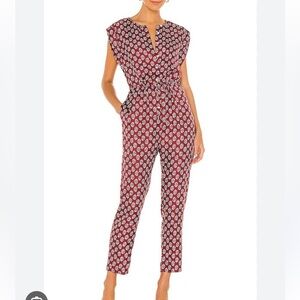 NWT Joie Noleen Jumpsuit in Rhubarb 100% silk button chest pockets